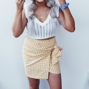 Yellow gingham wrap skirt